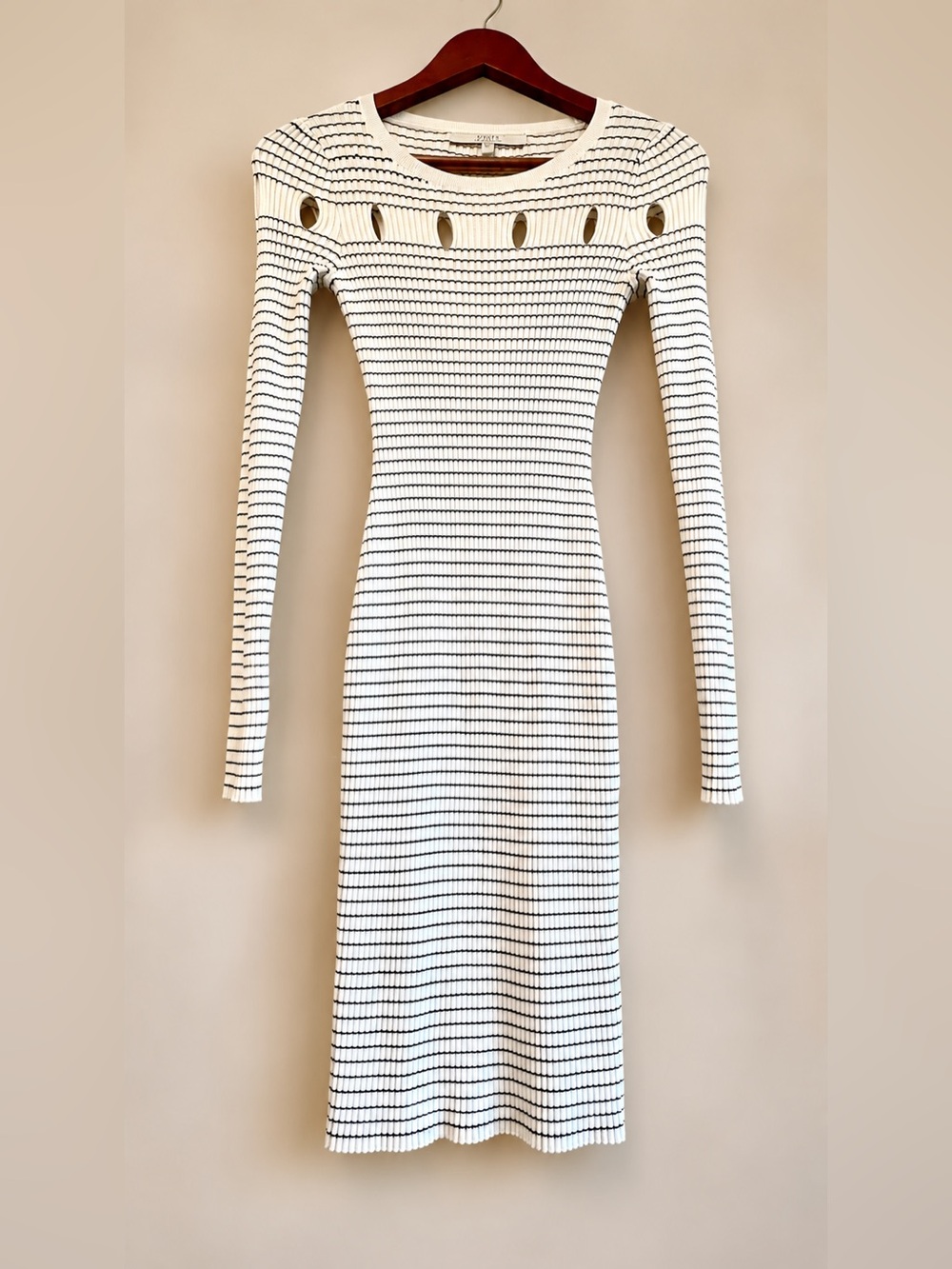 🌸 GUESS Los Angeles Ribbed Cutout Sweater Dress XS | White & Black Stripe Knit